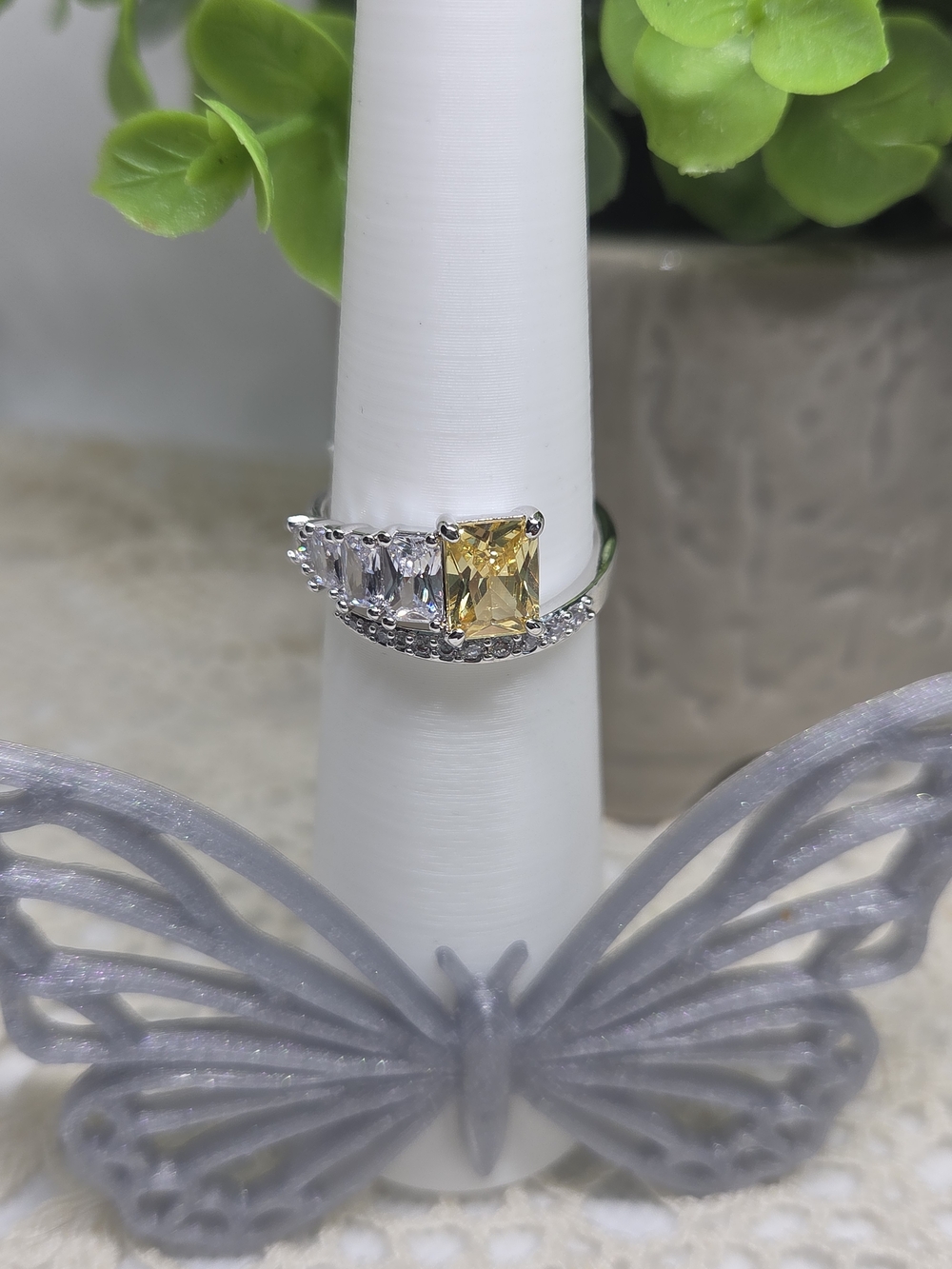 BP Lemon CZ Wrap Accent Ring On Rhodium Plating